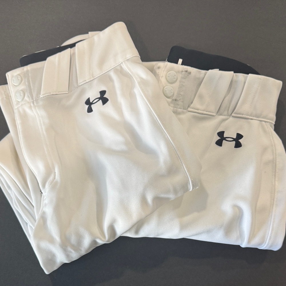 Two pairs of Under Armour White baseball pants good used condition size adult SM